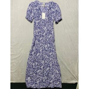 A New Day Womens‎ XS Blue White Floral Print Short Sleeve Maxi Dress